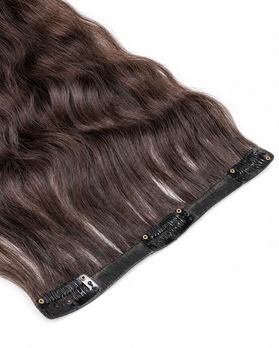 Brown hair extensions with seamless clips ins